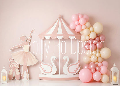 Avezano Pink Ballerina Swan Carousel Balloon Photography Backdrop Designed By Polly Ro Design