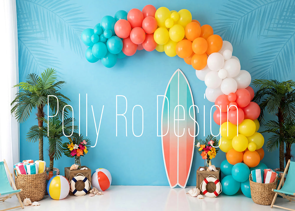 Avezano Tropical Surfboard Summer Balloon Arch Photography Backdrop Designed By Polly Ro Design