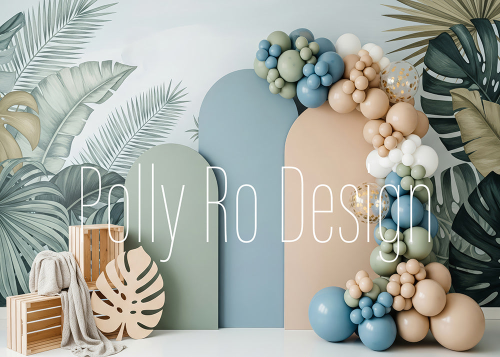 Avezano Boho Tropical Leaf Three Arch Balloon Photography Backdrop Designed By Polly Ro Design