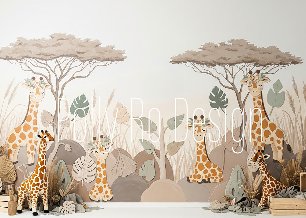 Avezano Neutral Savannah Giraffe Jungle Wall Photography Backdrop Designed By Polly Ro Design