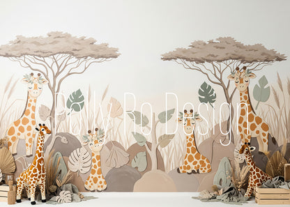 Avezano Neutral Savannah Giraffe Jungle Wall Photography Backdrop Designed By Polly Ro Design