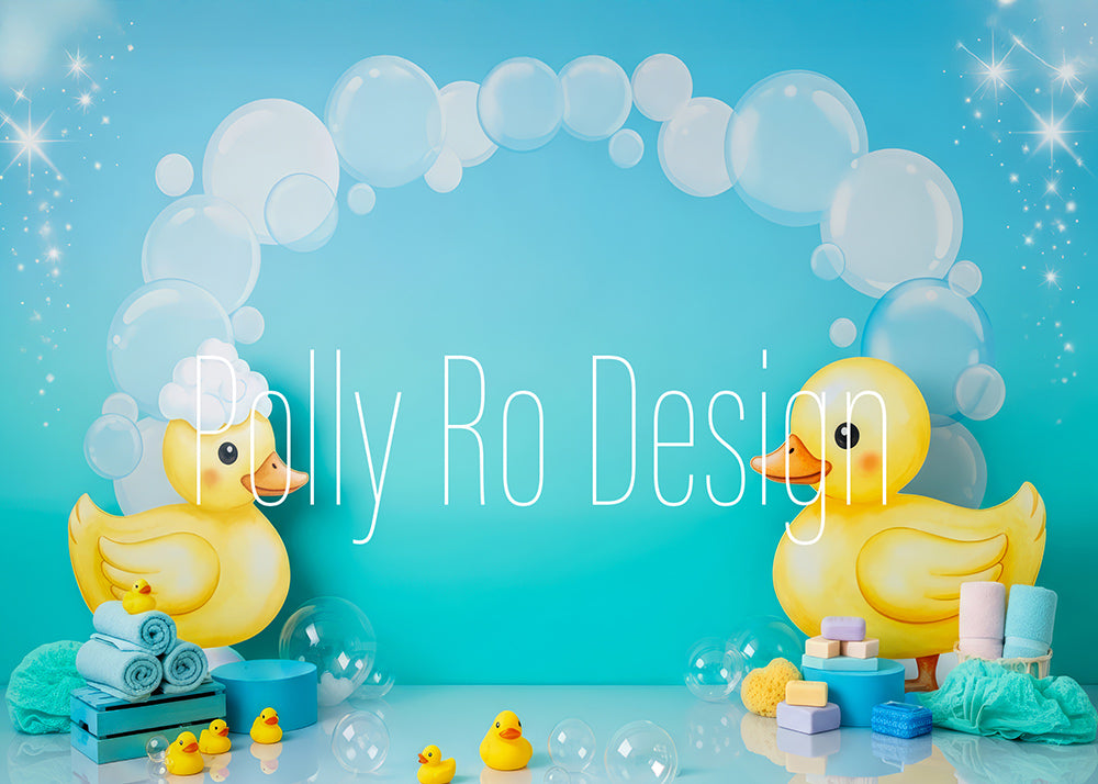 Avezano Blue Bubble Rubber Duck Baby Shower Photography Backdrop Designed By Polly Ro Design