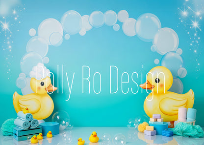 Avezano Blue Bubble Rubber Duck Baby Shower Photography Backdrop Designed By Polly Ro Design