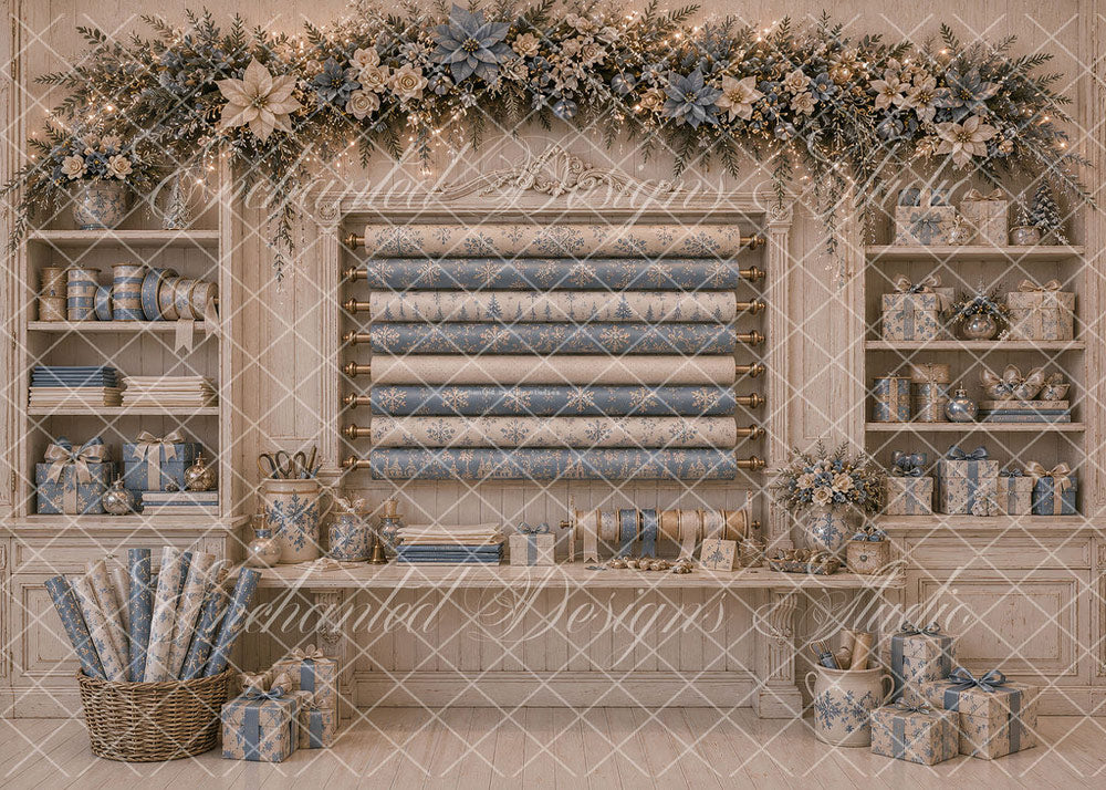 Avezano Christmas Gift Wrapping Shop Backdrop Designed By Enchanted Design Studio