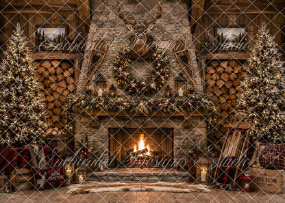 Avezano Cabin Stone Fireplace Christmas Backdrop Designed By Enchanted Design Studio