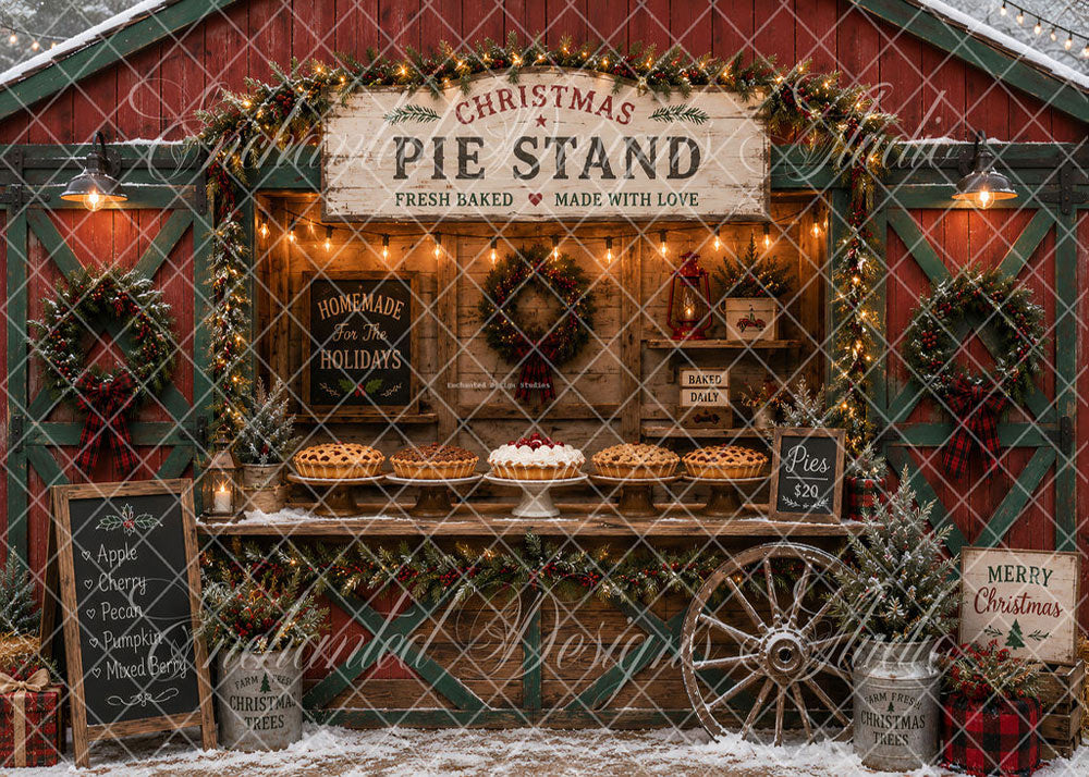 Avezano Christmas Pie Stand Barn Backdrop Designed By Enchanted Design Studio