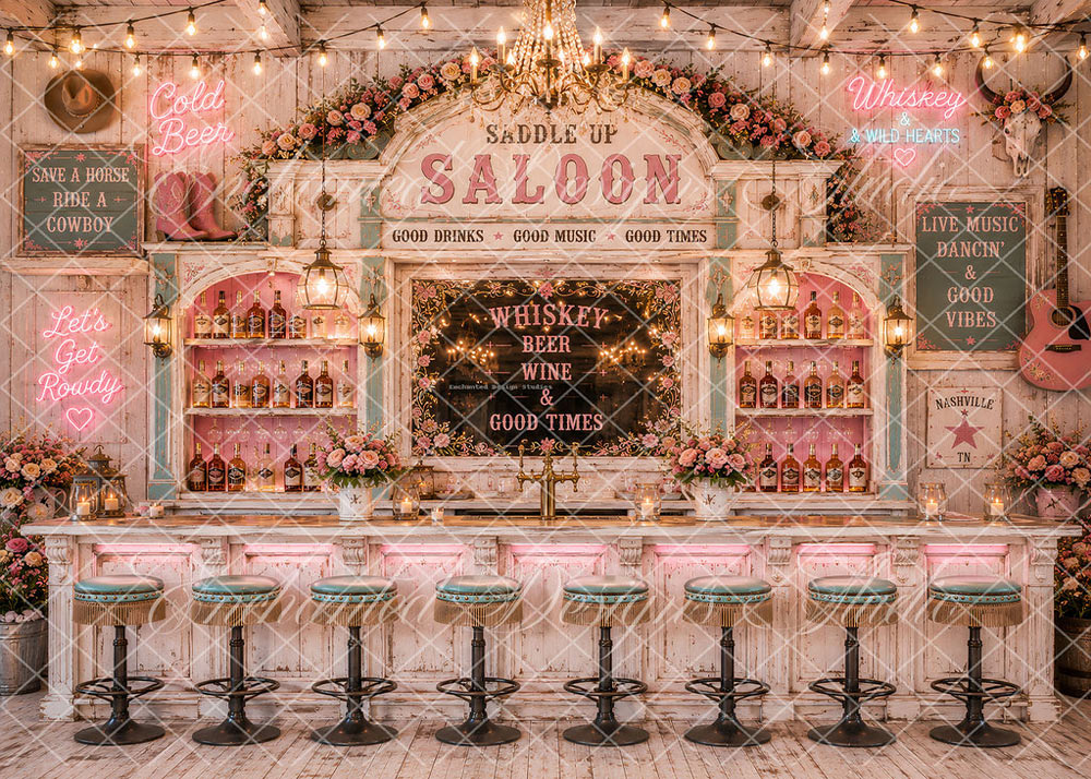 Avezano Pink Western Saloon Bar Backdrop Designed By Enchanted Design Studio