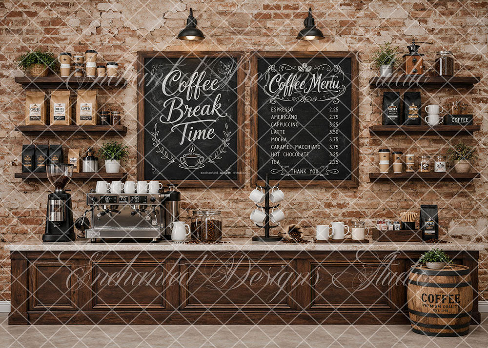 Avezano Vintage Brick Coffee Shop Backdrop Designed By Enchanted Design Studio