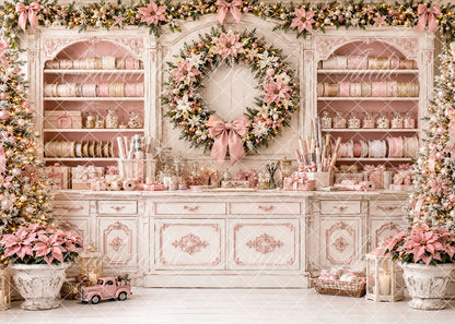 Avezano Pink Christmas Ribbon Shop Backdrop Designed By Enchanted Design Studio