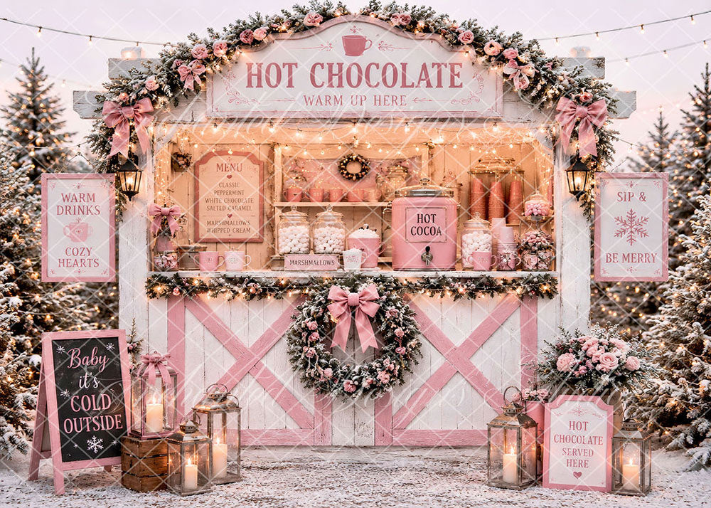 Avezano Pink Hot Chocolate Stall Winter Backdrop Designed By Enchanted Design Studio