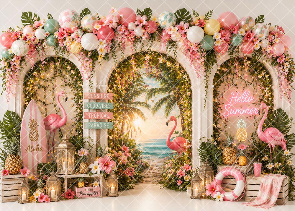 Avezano Tropical Flamingo Summer Backdrop Designed By Enchanted Design Studio