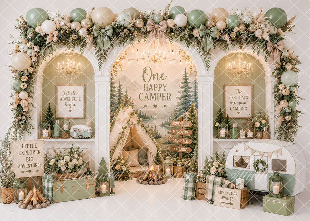 Avezano One Happy Camper Light Green Backdrop Designed By Enchanted Design Studio