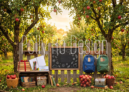Avezano Apple Orchard School Scene Photography Backdrop Designed By Polly Ro Design