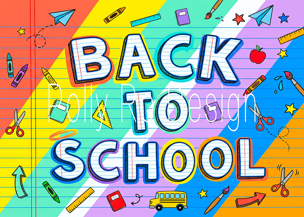 Avezano Rainbow Back To School Doodle Photography Backdrop Designed By Polly Ro Design