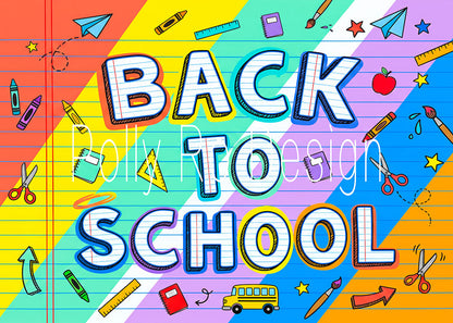 Avezano Rainbow Back To School Doodle Photography Backdrop Designed By Polly Ro Design