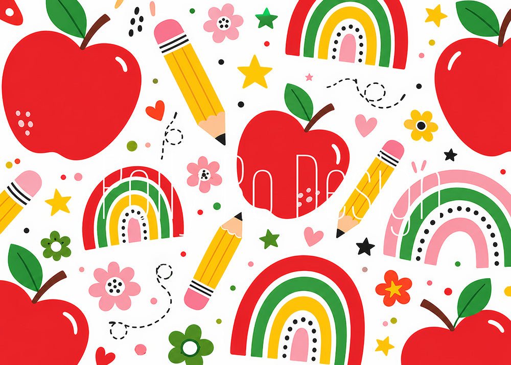 Avezano Apple Rainbow School Pattern Photography Backdrop Designed By Polly Ro Design