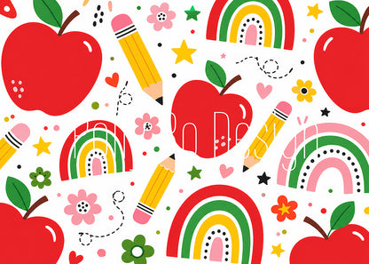 Avezano Apple Rainbow School Pattern Photography Backdrop Designed By Polly Ro Design