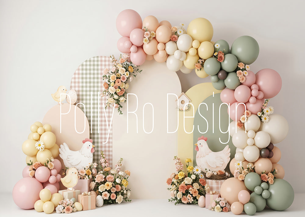 Toile de fond pour photographie de baiser de roses et de ballons de la Saint-Valentin d'Avezano conçue par Polly Ro Design