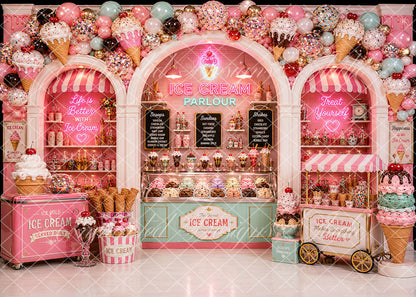 Avezano Pink Ice Cream Parlour Backdrop Designed By Enchanted Design Studio