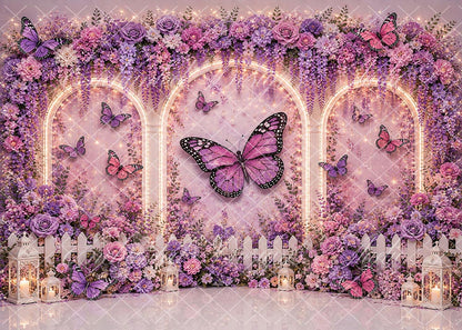 Avezano Purple Butterfly Floral Arch Backdrop Designed By Enchanted Design Studio