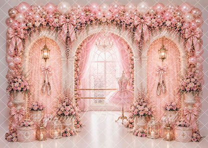 Avezano Pink Ballet Bow Floral Backdrop Designed By Enchanted Design Studio