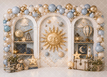 Avezano Celestial Sun Moon Space Baby Backdrop Designed By Enchanted Design Studio