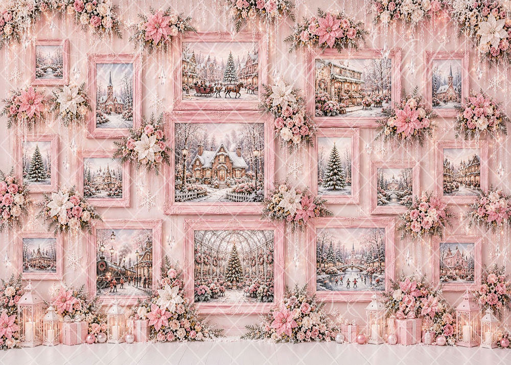 Avezano Pink Vintage Christmas Frame Backdrop Designed By Enchanted Design Studio