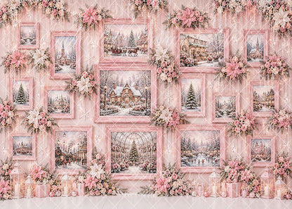 Avezano Pink Vintage Christmas Frame Backdrop Designed By Enchanted Design Studio