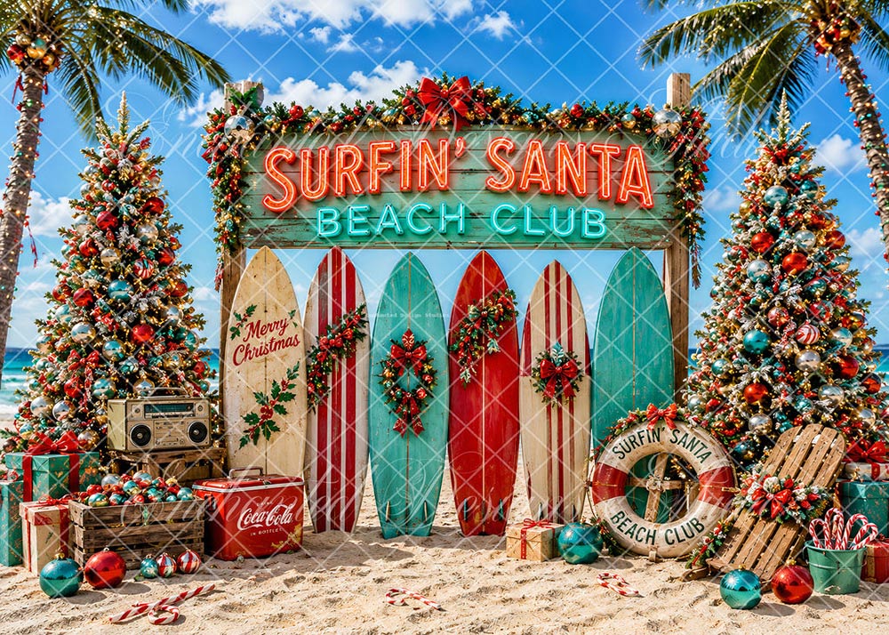 Avezano Surfin Santa Beach Christmas Backdrop Designed By Enchanted Design Studio