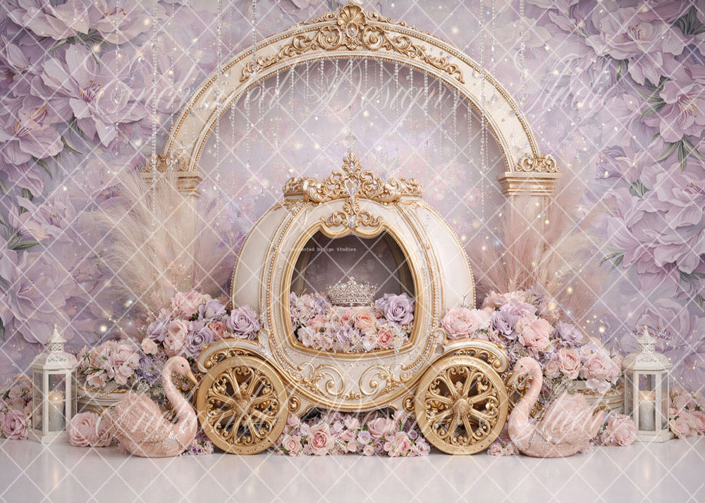 Avezano Purple Floral Pumpkin Carriage Backdrop Designed By Enchanted Design Studio