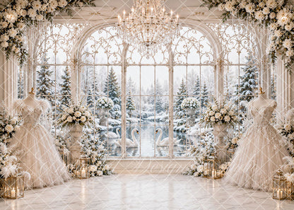 Avezano Winter Swan Wedding Conservatory Backdrop Designed By Enchanted Design Studio
