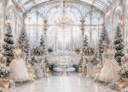Avezano White Winter Greenhouse Swan Backdrop Designed By Enchanted Design Studio