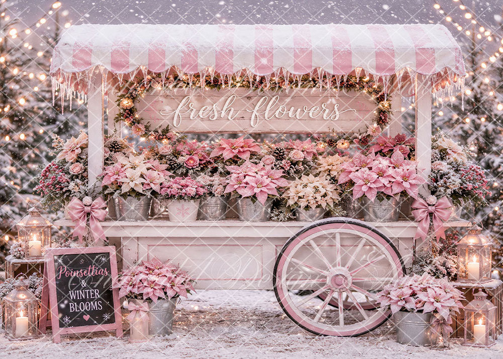 Avezano Pink Winter Flower Cart Backdrop Designed By Enchanted Design Studio