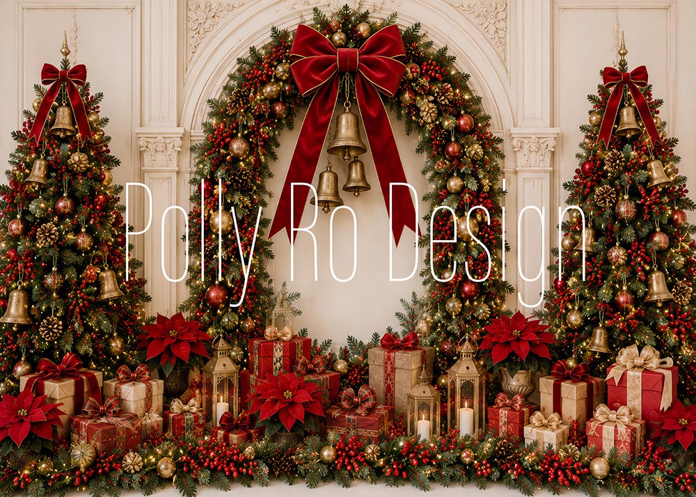 Avezano Red Gold Christmas Arch Photography Backdrop Designed By Polly Ro Design