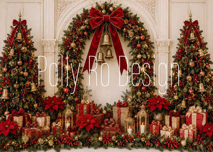 Avezano Red Gold Christmas Arch Photography Backdrop Designed By Polly Ro Design