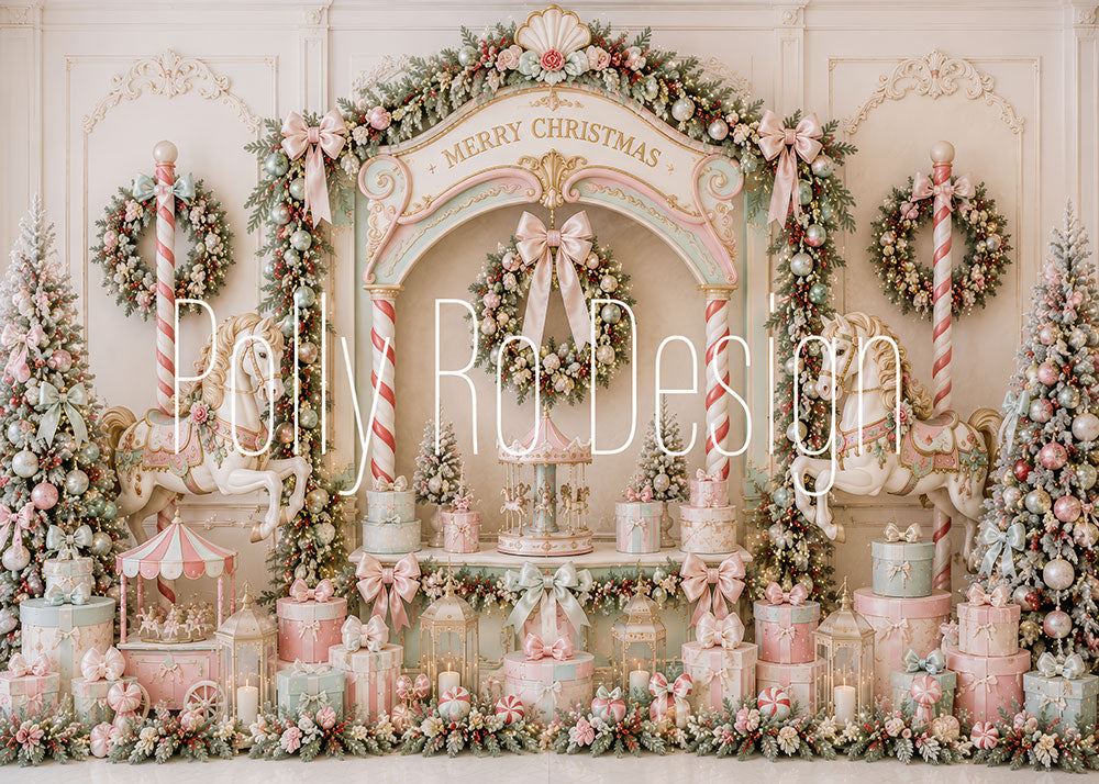 Avezano Pink Carousel Christmas Photography Backdrop Designed By Polly Ro Design