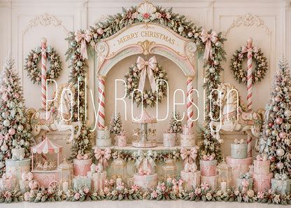 Avezano Pink Carousel Christmas Photography Backdrop Designed By Polly Ro Design