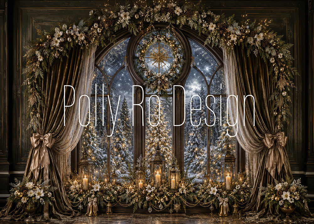 Avezano Dark Winter Window Christmas Photography Backdrop Designed By Polly Ro Design