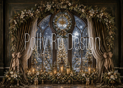 Avezano Dark Winter Window Christmas Photography Backdrop Designed By Polly Ro Design