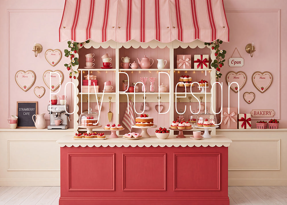 Avezano Valentine's Day Pink Strawberry Bakery Photography Backdrop Designed By Polly Ro Design