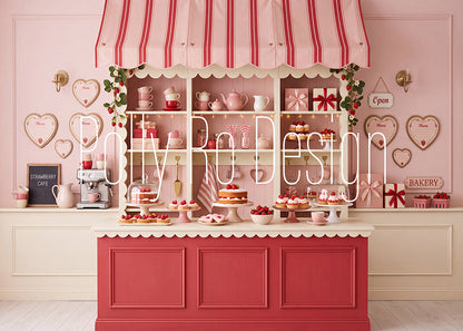 Avezano Valentine's Day Pink Strawberry Bakery Photography Backdrop Designed By Polly Ro Design