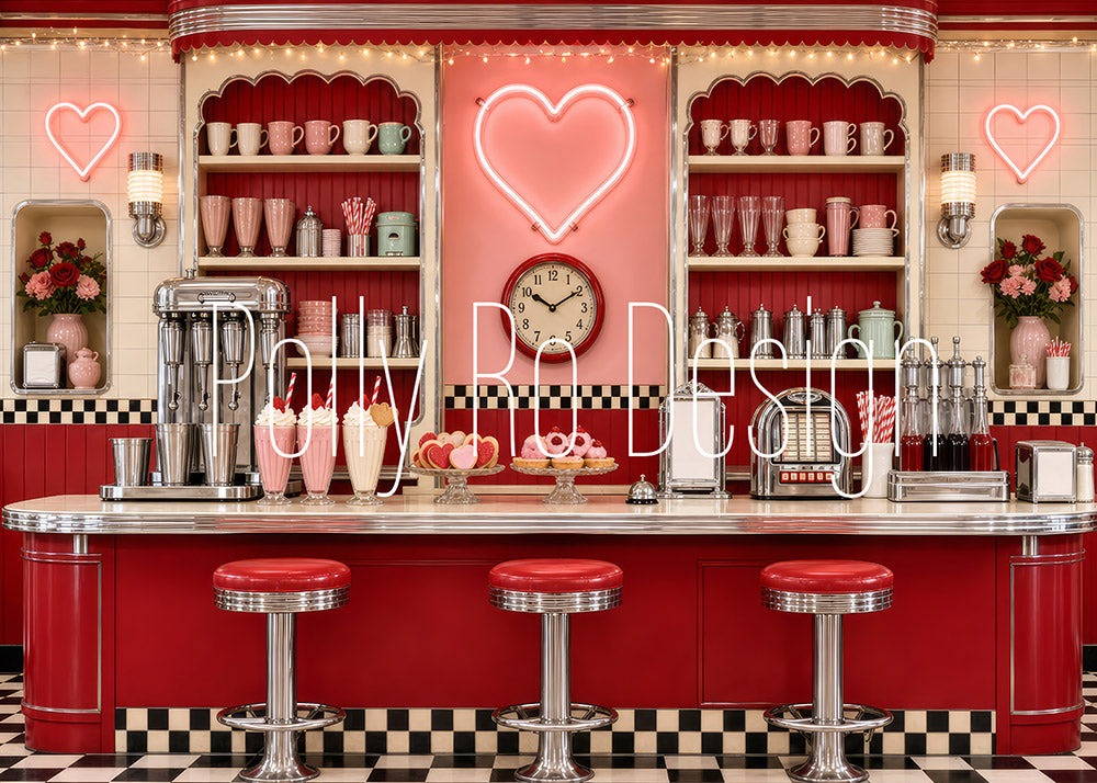 Avezano Valentine's Day Retro Red Diner Photography Backdrop Designed By Polly Ro Design