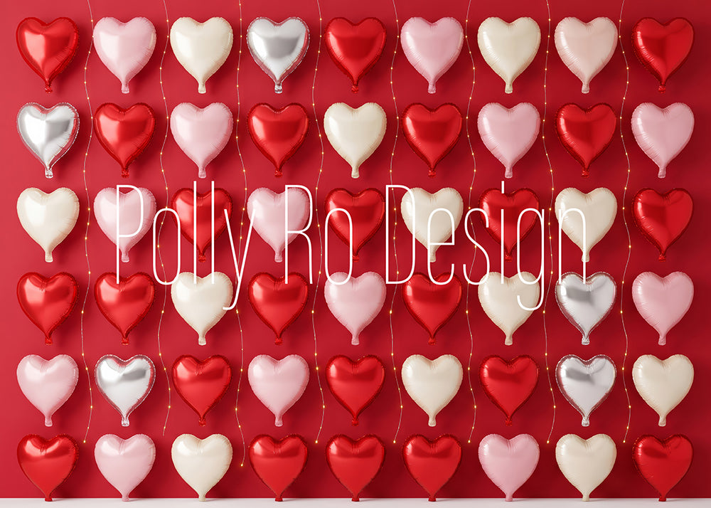 Avezano Valentine's Day Heart Balloon Wall Photography Backdrop Designed By Polly Ro Design