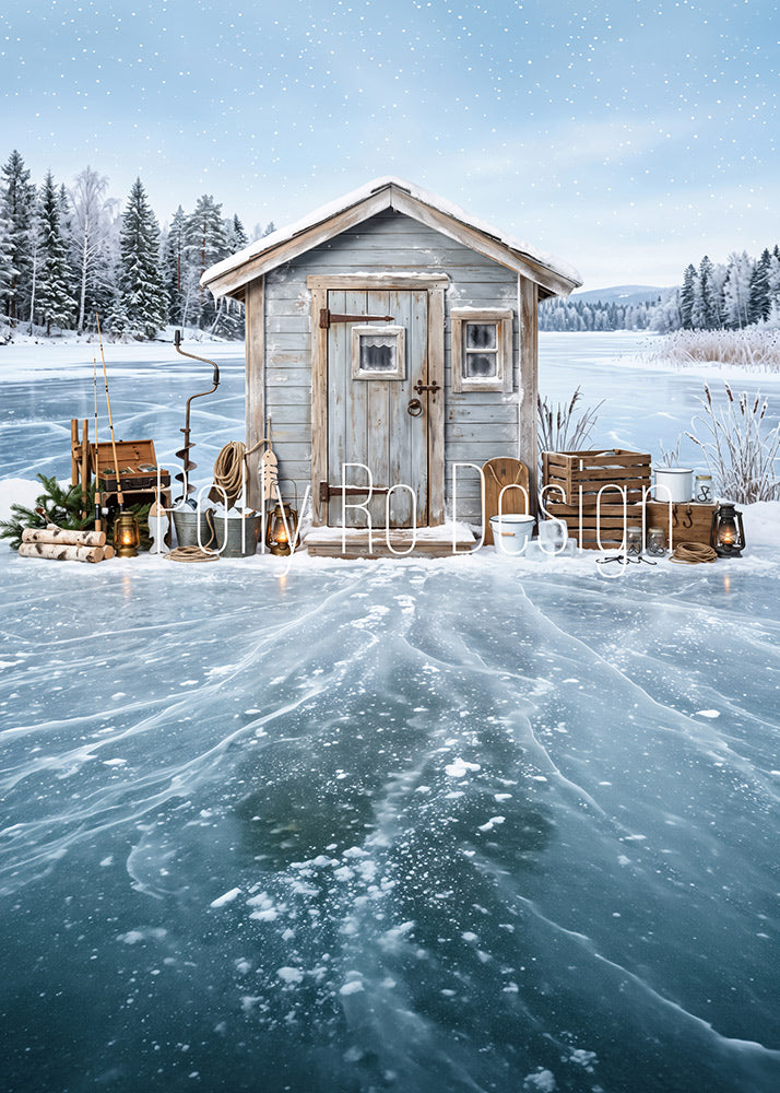 Avezano Frozen Ice Fishing Cabin Photography Backdrop Designed By Polly Ro Design