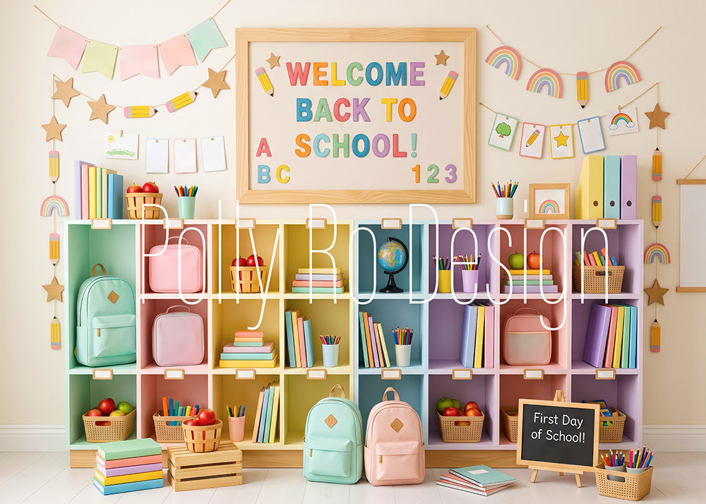 Avezano Pastel School Storage Photography Backdrop Designed By Polly Ro Design