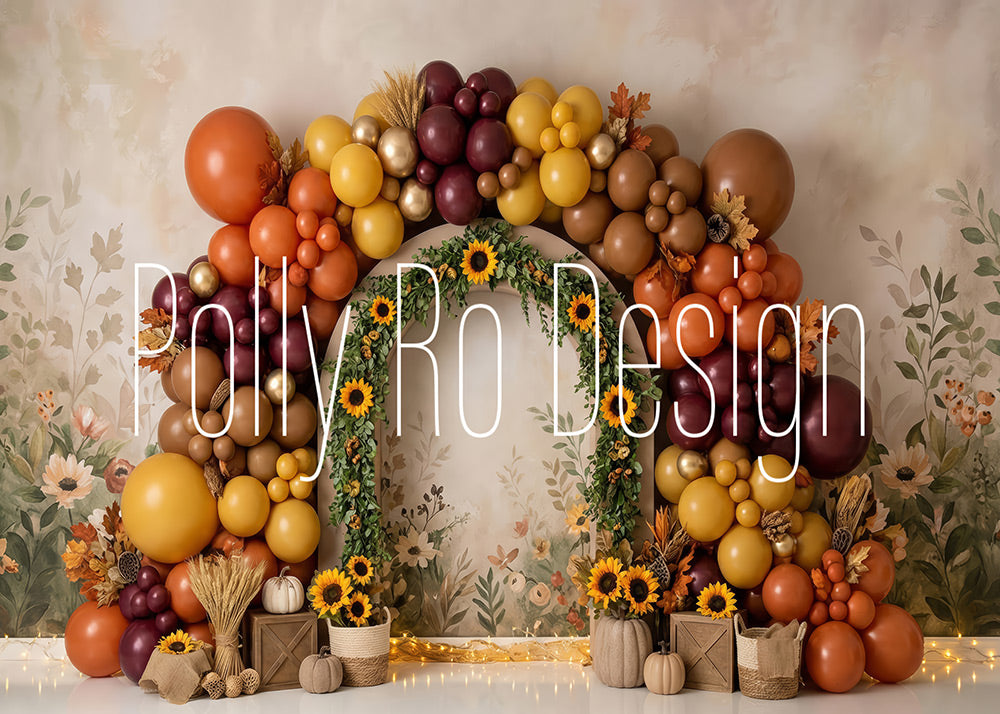 Avezano Fall Balloon Arch Floral Photography Backdrop Designed By Polly Ro Design