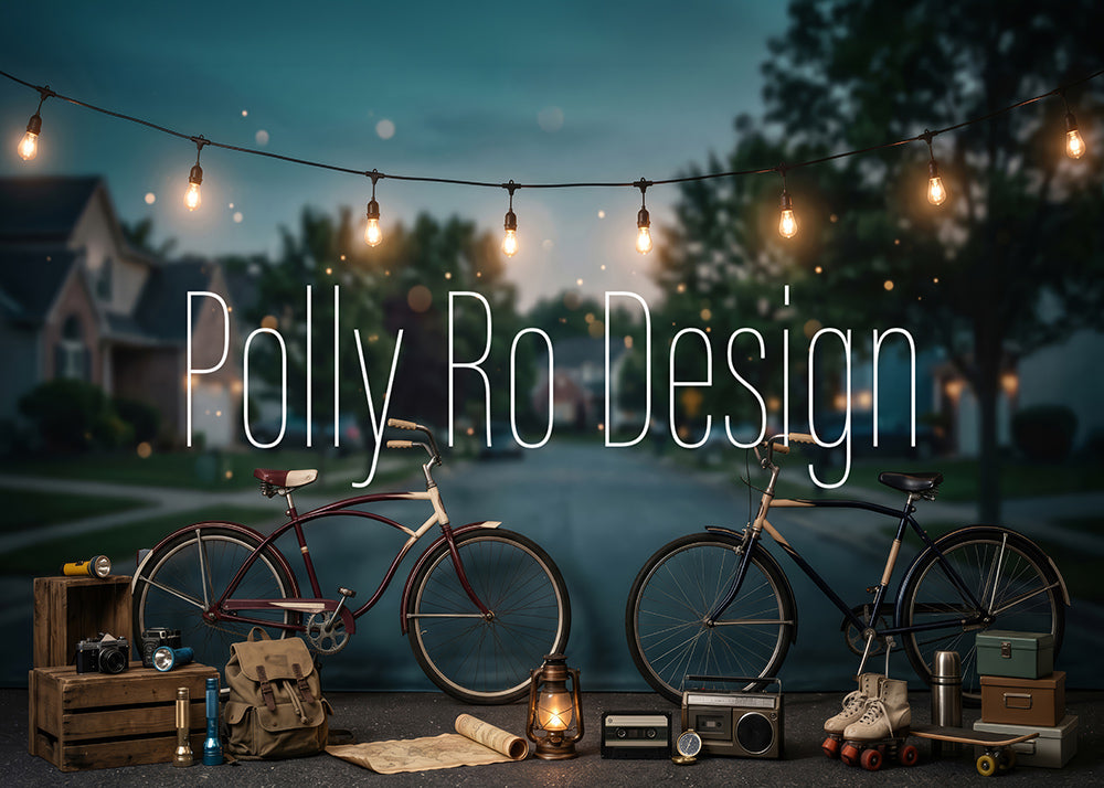 Avezano Retro Bicycle Evening Street Photography Backdrop Designed By Polly Ro Design