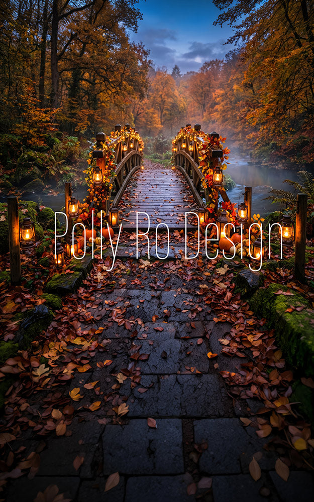 Avezano Autumn Lantern Bridge Photography Backdrop Designed By Polly Ro Design