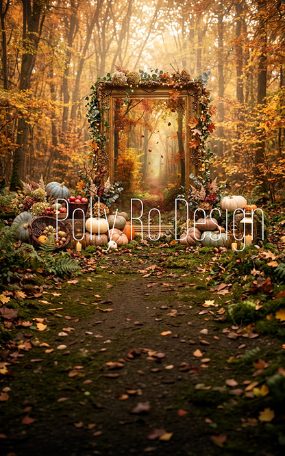 Avezano Forest Golden Frame Pumpkin Photography Backdrop Designed By Polly Ro Design