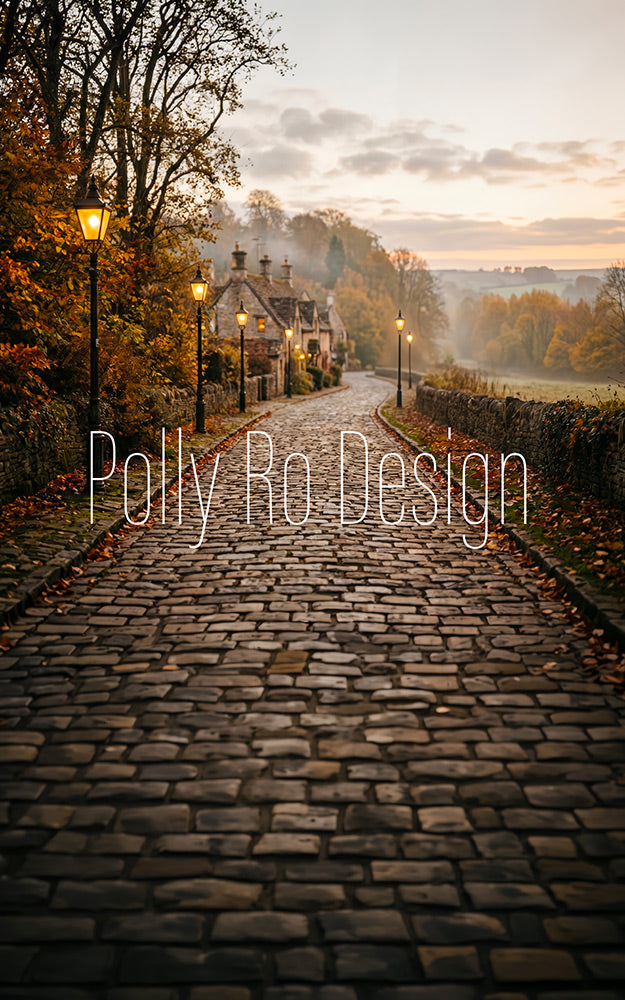 Avezano Autumn Cobblestone Village Photography Backdrop Designed By Polly Ro Design